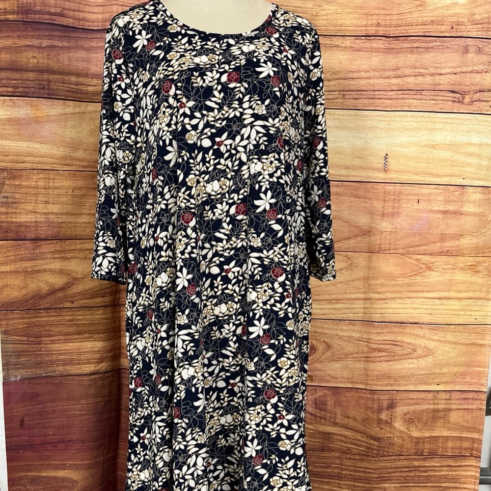 Heathmoor Floral Print Dress Women's Size 1X Navy White Red Casual